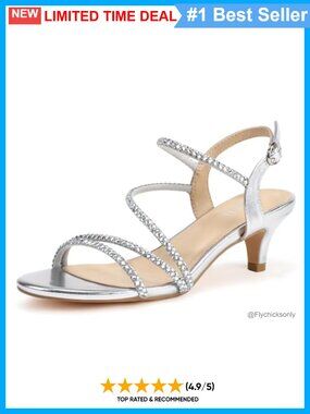 Rhinestone Kitten Heel Strappy Slingback Low Heel Sandals Dressy Party Heels